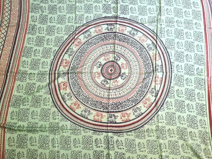 Chadar indiano (manto de oração) de elefantes e mandala verde