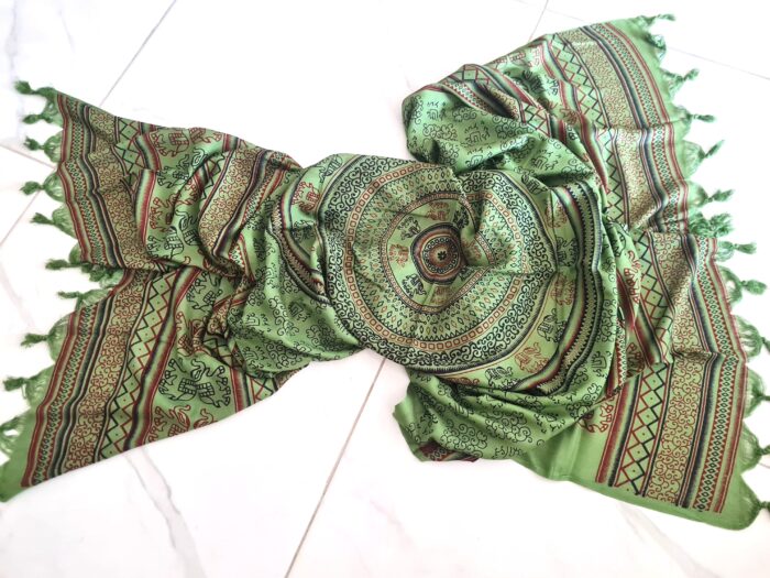Chadar indiano (manto de oração) de elefantes e mandala verde