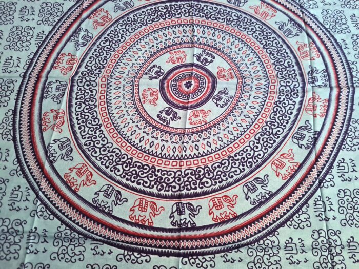 Chadar indiano (manto de oração) de elefantes e mandala cinza