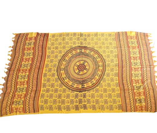 Chadar indiano (manto de oração) de elefantes e mandala amarelo