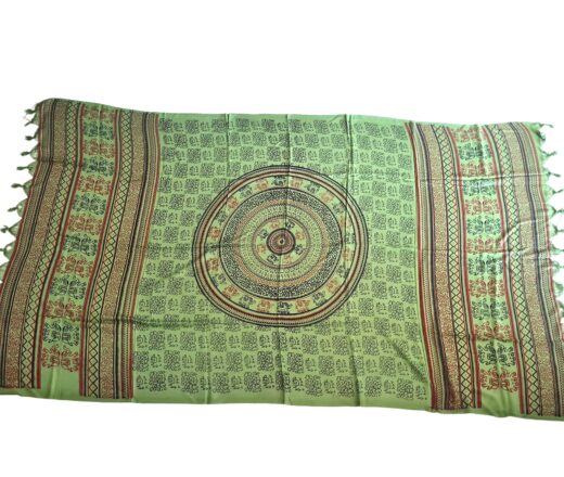 Chadar indiano (manto de oração) de elefantes e mandala verde