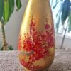Vaso indiano Cerejeira Laca com Folhas de Ouro e Relevo 3D