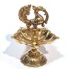 Lamparina indiana Diya de metal dourado design taça flor 5 pontas com pavão