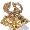 Lamparina indiana Diya de metal dourado design taça flor 5 pontas com pavão