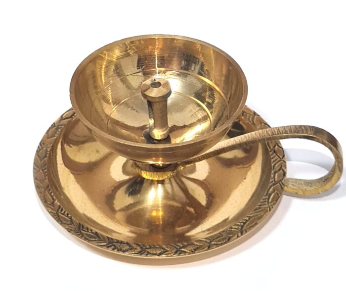 Lamparina indiana Diya de metal dourado design taça com alça