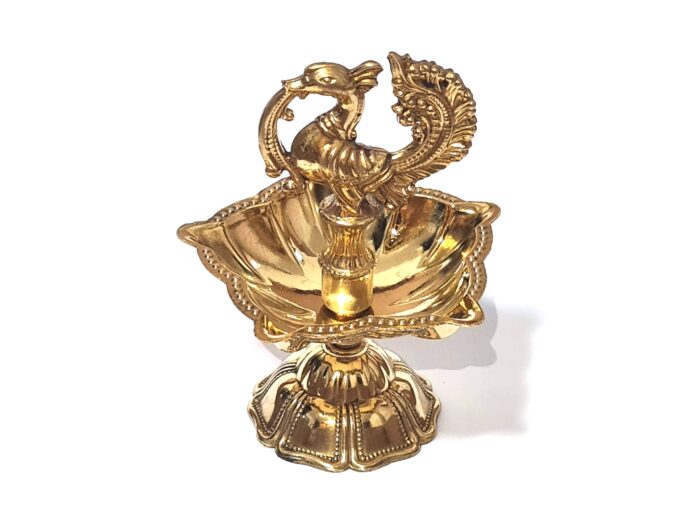 Lamparina indiana Diya de metal dourado design taça pavão