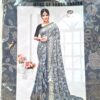 Saree indiano estamparia floral com arabescos em cinza e dourado