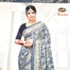 Saree indiano estamparia floral com arabescos em cinza e dourado