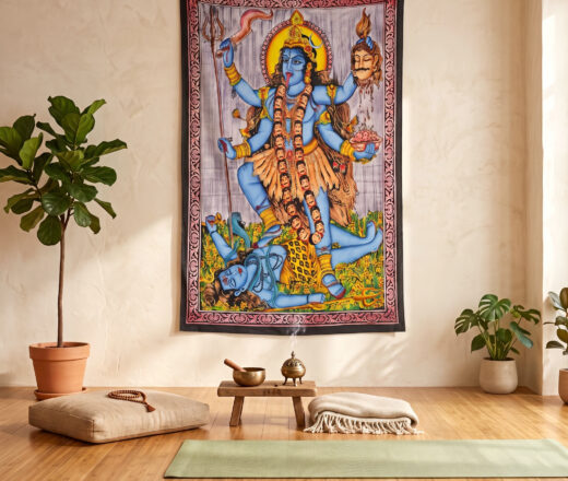 Colcha indiana ou painel de algodão estampa de Kali e Shiva color