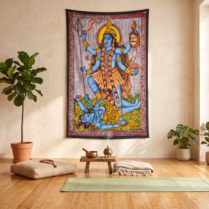 Colcha indiana ou painel de algodão estampa de Kali e Shiva color