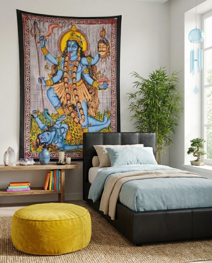 Colcha indiana ou painel de algodão estampa de Kali e Shiva color Colcha indiana ou painel de algodão estampa de Kali e Shiva color