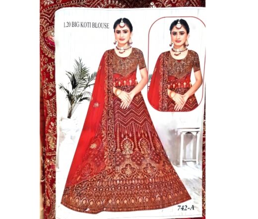 lehenga-noiva lehenga de noiva vermelha e dourada toda bordada 3 peças com choli e dupatta fabricada na Índia