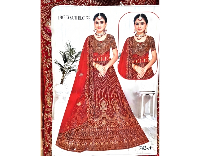 lehenga-noiva lehenga de noiva vermelha e dourada toda bordada 3 peças com choli e dupatta fabricada na Índia