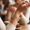 pulseira Saada dourada indiana, 2 peças, minimalista com strass, casual ou festa