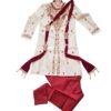 20260506_155743 Sherwani para casamento luxuoso com Kurta adamascada de paisley, bordados intensos, calça churidar vermelha e dupatta bordô em veludo