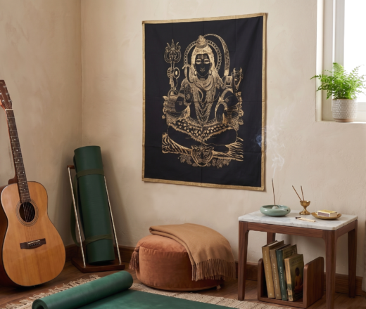 Panô indiano decorativo Coleção Gold Black com Lord Shiva 100cm
