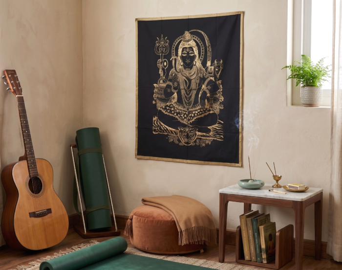 Gemini_Generated_Image_f85pxrf85pxrf85p Panô indiano decorativo Coleção Gold Black com Lord Shiva 100cm