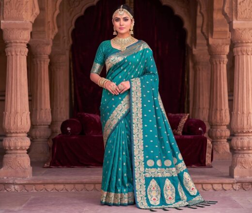 saree Banarasi verde com dourado luxo Saree Banarasi Art Silk de seda verde modelo Gold Panna Rani