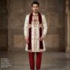 sherwani masculino de casamento luxuoso para noivo Sherwani luxuoso creme e bordô para casamento