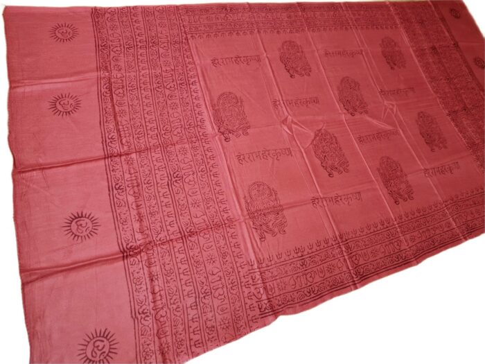 Chadar indiano (manto de oração) de Ganesha e mantras vermelho coral