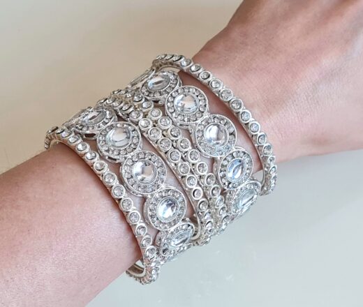Conjunto de 6 pulseiras indianas prateadas Bollywood Shwet Kamal
