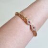 Conjunto de pulseira e anel indiano com pedrinhas de strass e vermelho rubi
