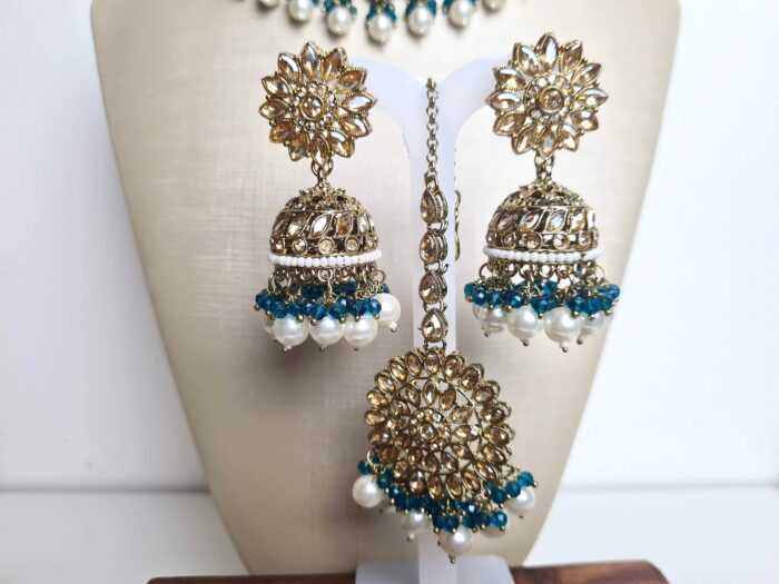 Conjunto completo de semi joia indiana para festas Saraswati Green