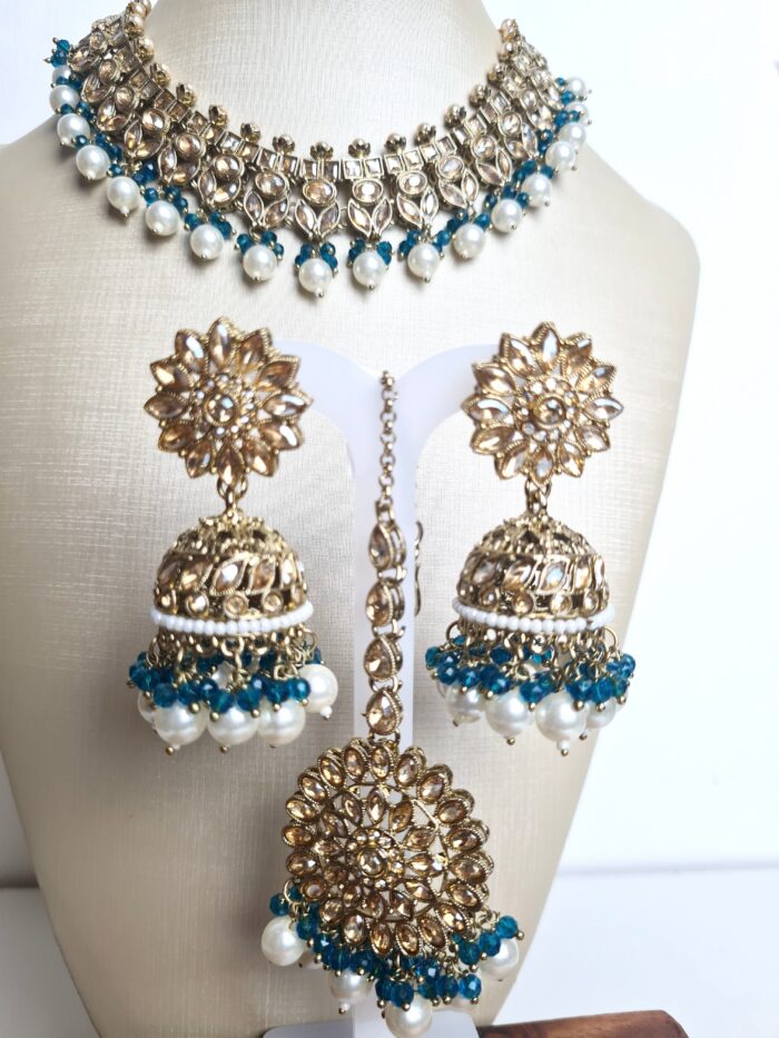 Conjunto completo de semi joia indiana para festas Saraswati Green