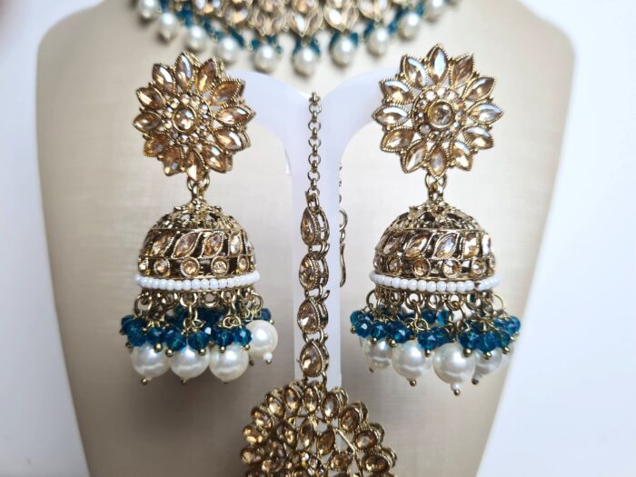 Conjunto completo de semi joia indiana para festas Saraswati Green