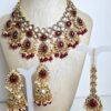 Conjunto completo de semi joia indiana para festas Lakshmi Red Gold