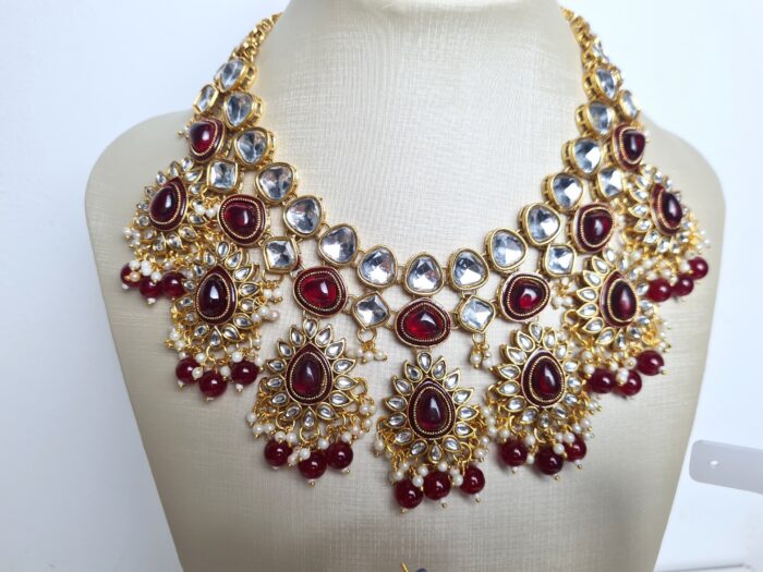 Conjunto completo de semi joia indiana para festas Lakshmi Red Gold