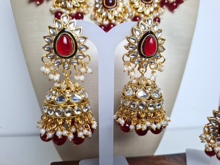 Conjunto completo de semi joia indiana para festas Lakshmi Red Gold