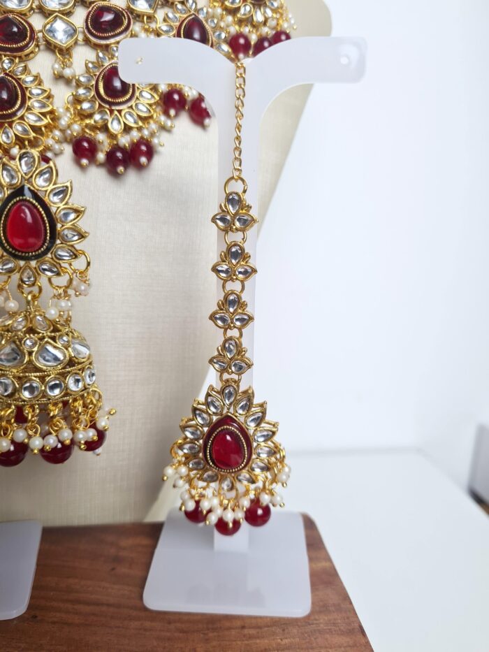 Conjunto completo de semi joia indiana para festas Lakshmi Red Gold