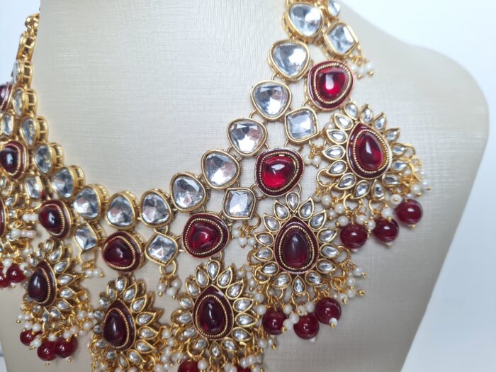 Conjunto completo de semi joia indiana para festas Lakshmi Red Gold