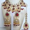 Conjunto completo de semi joia indiana para festas Lakshmi Red Gold