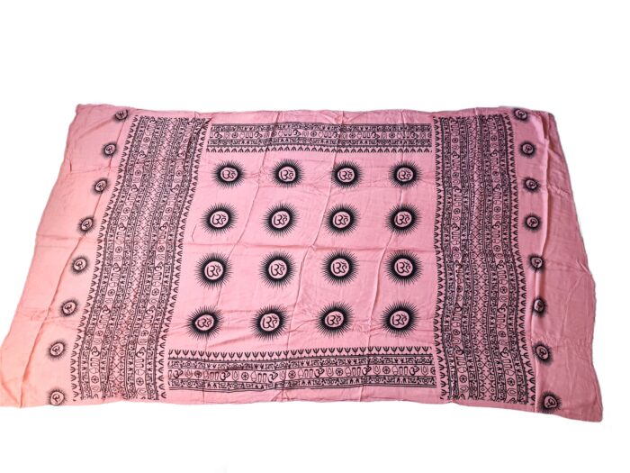 Chadar indiano (manto de oração) de Om e mantras rosa e preto