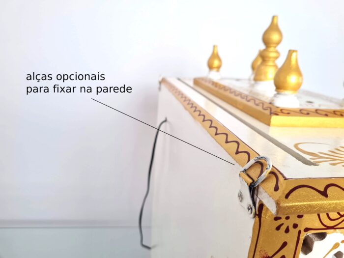 Mandir Templo Hindu Artesanal Off-White e Dourado com Iluminação Om