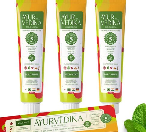 4431676a897944777fe2198a5a051f6b.jpg Kit 3 Creme Dental Ayurvèdika Sabor Wild Mint Sem Flúor 100g