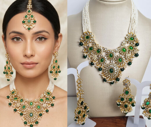 Conjunto completo de semi joia indiana para festas Parvati Green