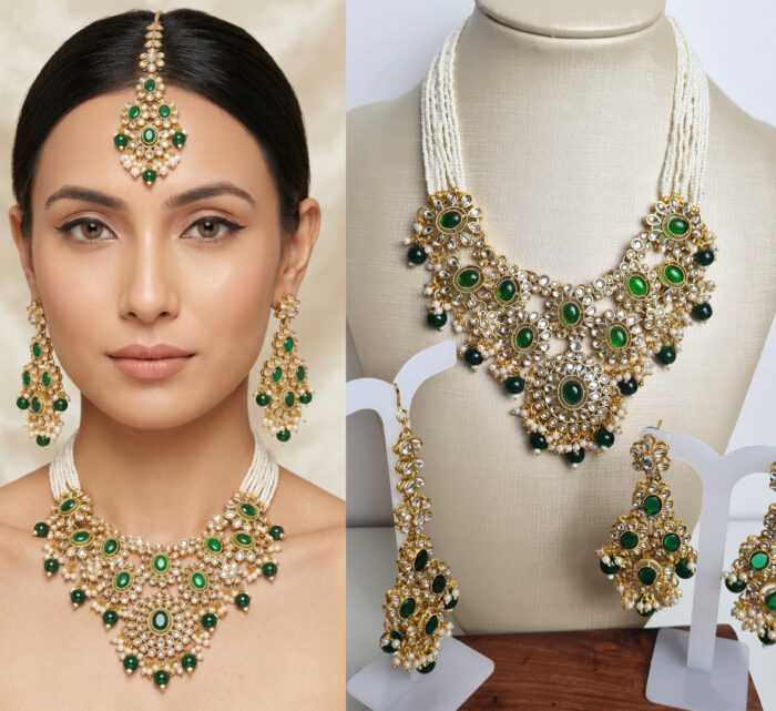 Conjunto completo de semi joia indiana para festas Parvati Green