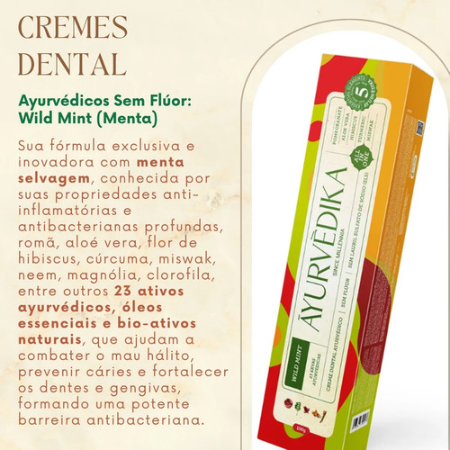 Kit 3 Creme Dental Ayurvèdika Sabor Wild Mint Sem Flúor 100g