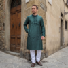 Conjunto de vestuário para festas indianas Kurta verde com calça