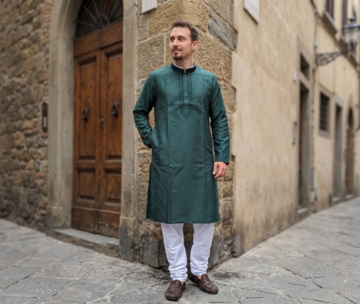 Conjunto de vestuário para festas indianas Kurta verde com calça