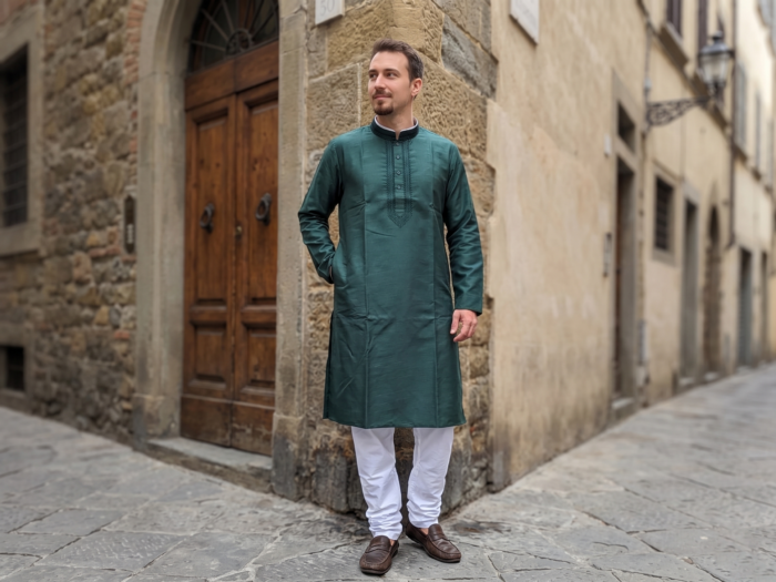 Conjunto de vestuário para festas indianas Kurta verde com calça