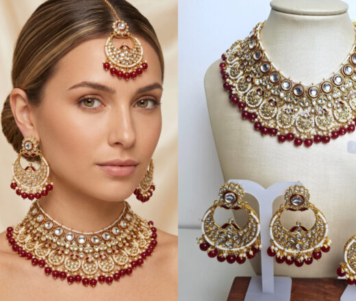 Conjunto completo de semi joia indiana para festas Durga Gold