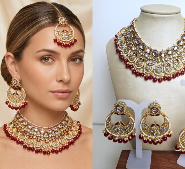 Conjunto completo de semi joia indiana para festas Durga Gold