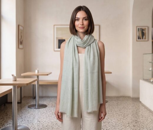 Pashimina indiana de cashmere estampa verde menta claro mesclada