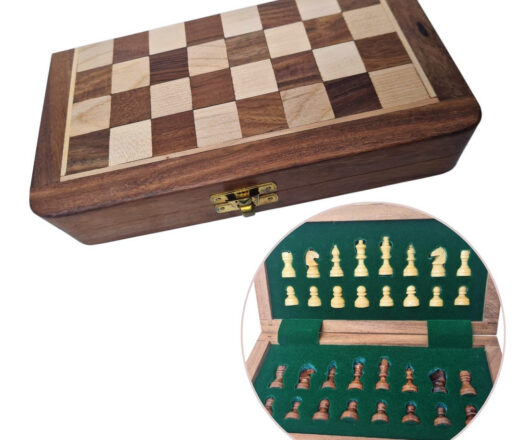 Jogo de Xadrez em Miniatura de Madeira para viagem (Artesanato Indiano)