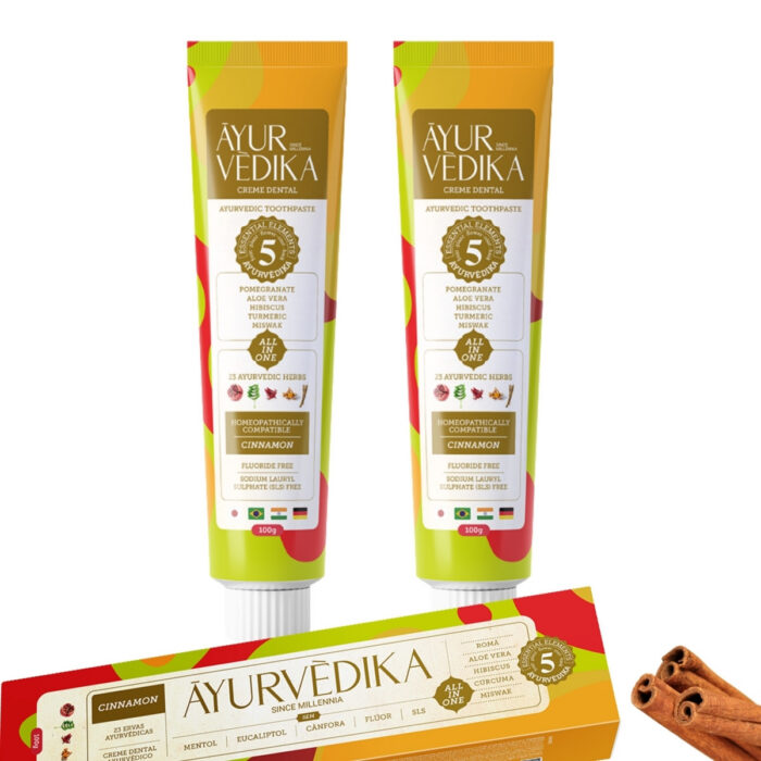Kit 2 Cremes Dental AYURVÈDIKA sabor Cinnamon sem flúor 100g