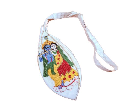 porta japamala bordado de Radha e krishna